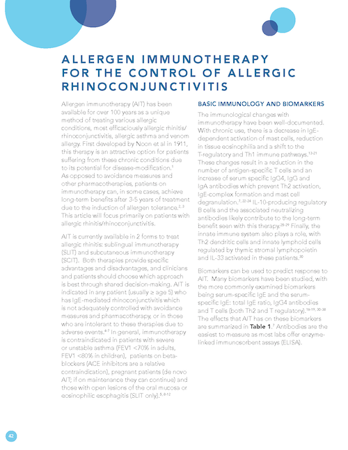 Allergen Immunotherapy for the Control of Allergic Rhinoconjunctivitis