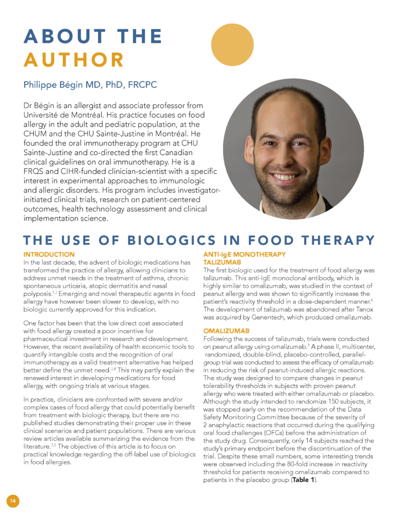 The use of biologics in food therapy