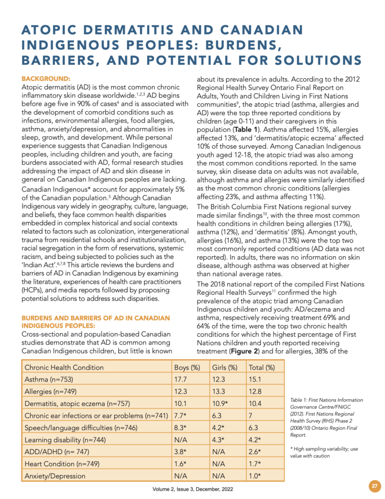 Atopic Dermatitis and Canadian Indigenous Peoples: Burdens, Barriers, and Potential for Solutions