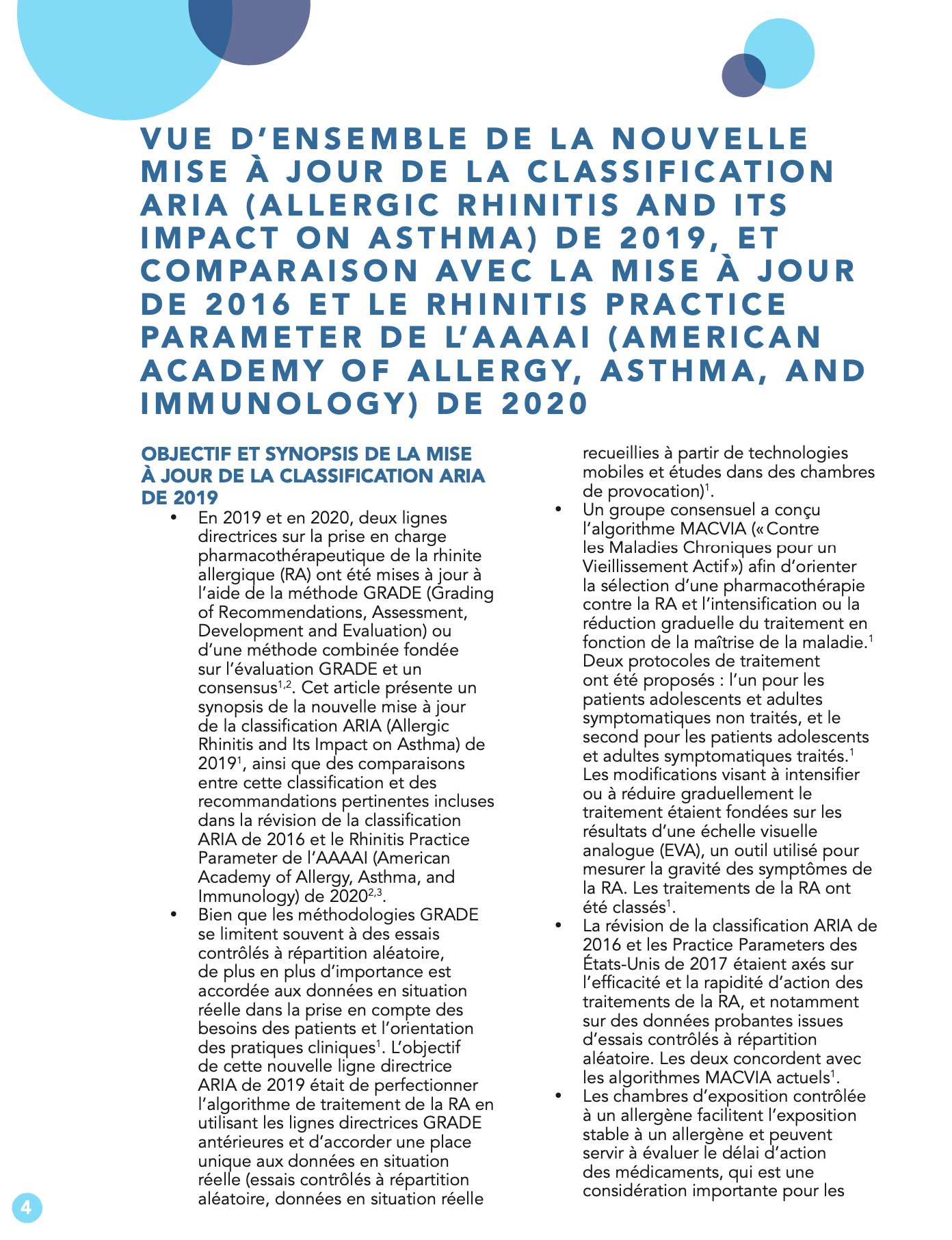 Vue d’ensemble de la nouvelle mise à jour de la classification ARIA (Allergic Rhinitis and Its Impact on Asthma) de 2019