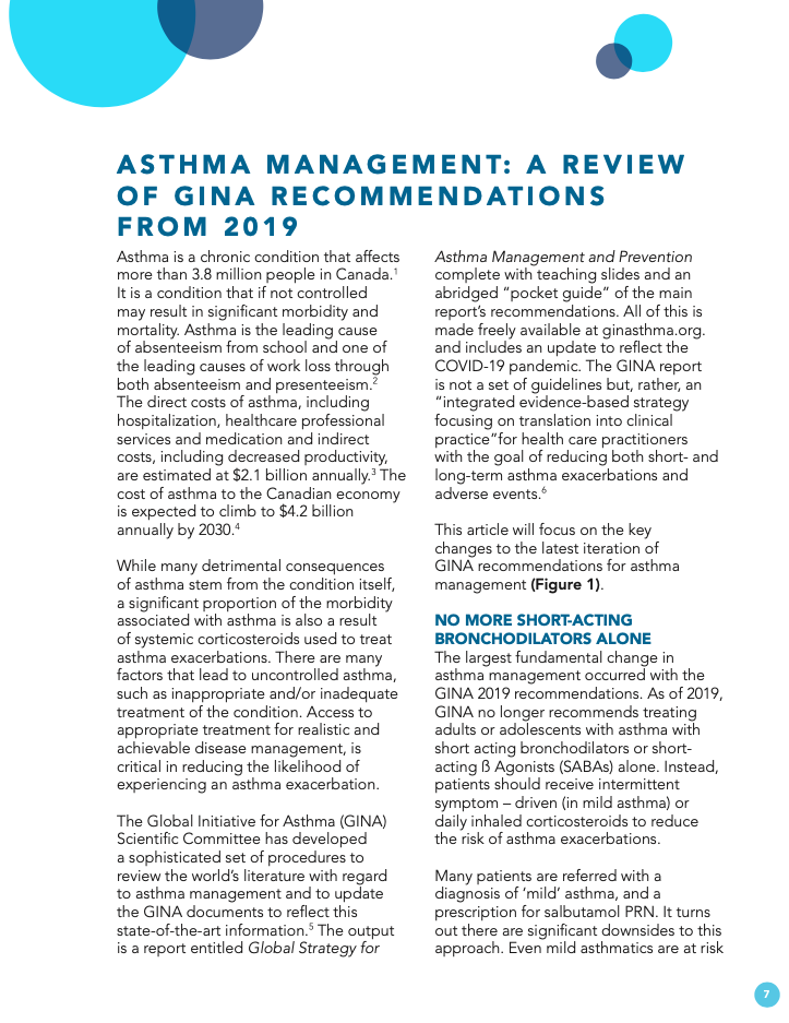 Asthma Management: A review of GINA recommendations from 2019