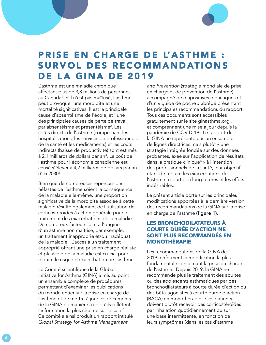 Prise en charge de l’asthme : Survol des recommandations de la GINA de 2019